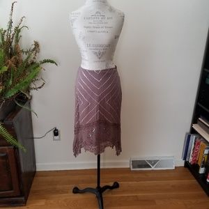 Brownish beige asymmetrical embellished skirt